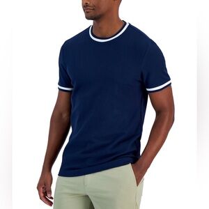 Alfani Navy Short-Sleeve Knit Crew Sweater. NWOT